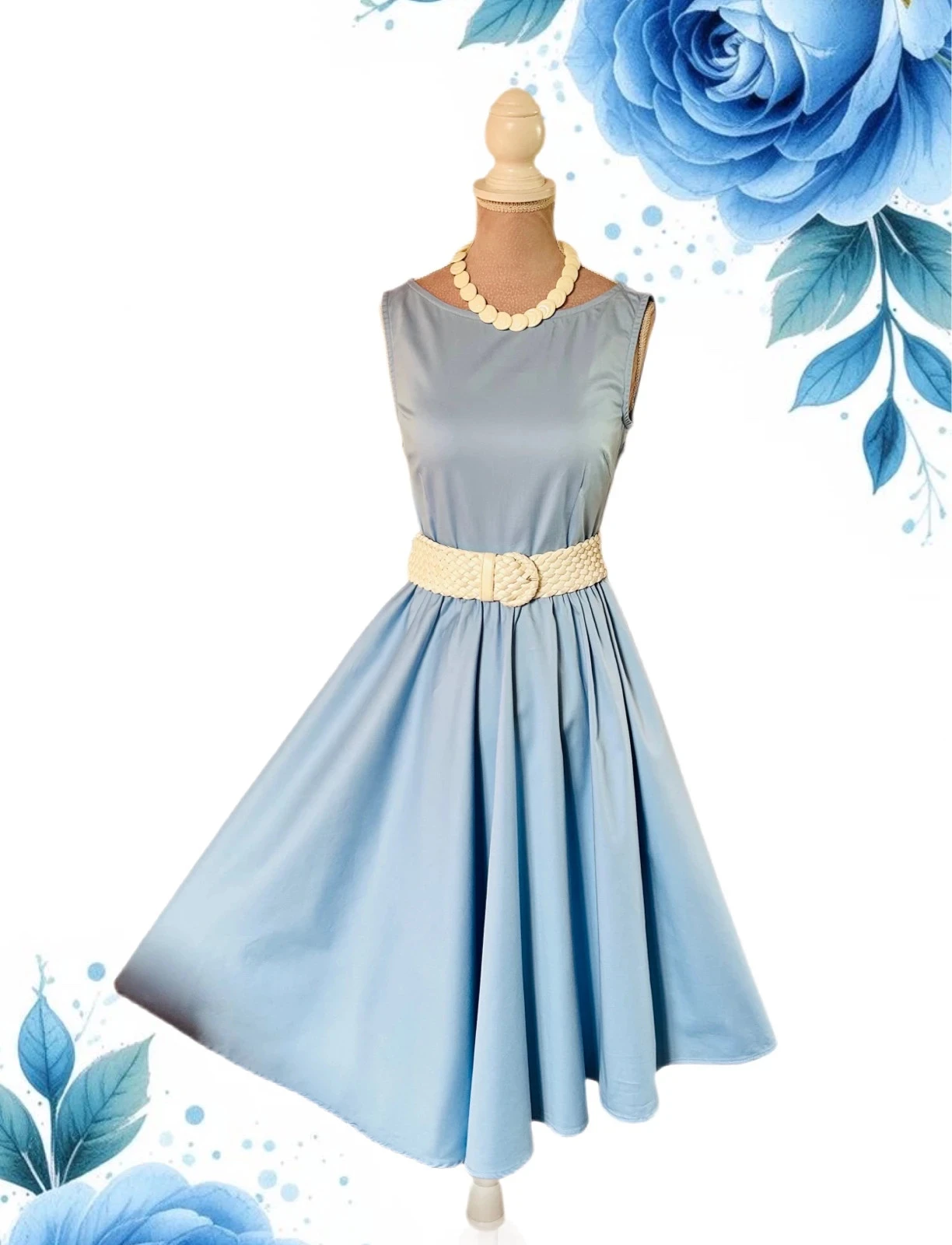 🩵👗Vestido de algodão Rockabilly Pin-Up Retrô Azul Céu Lindy Bop Vintage 50s estilo Swing Dress 34/36👗🩵 – photo 4